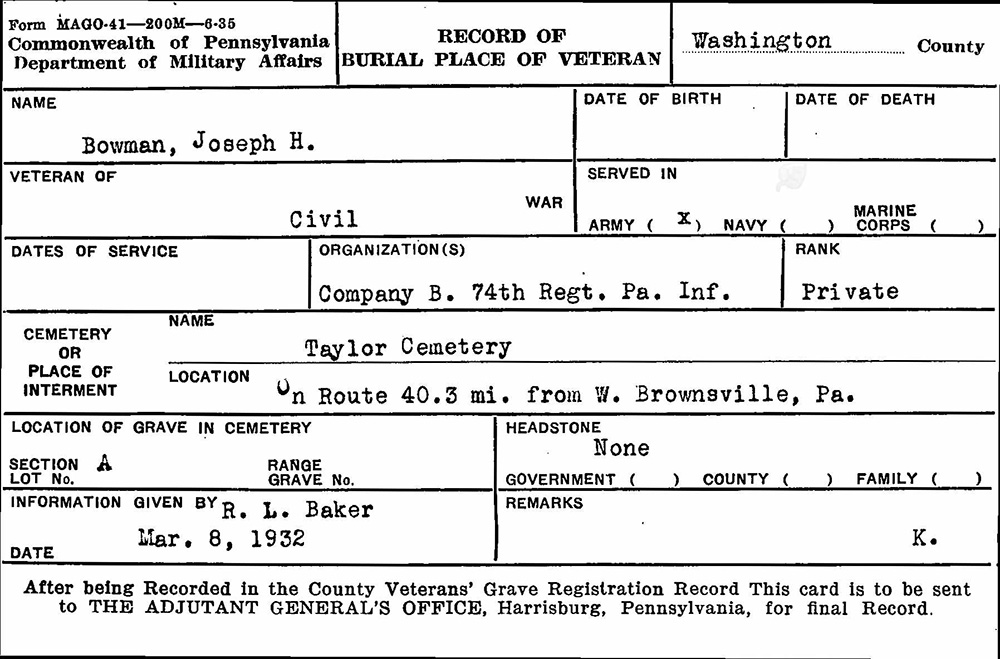 veteran burial card